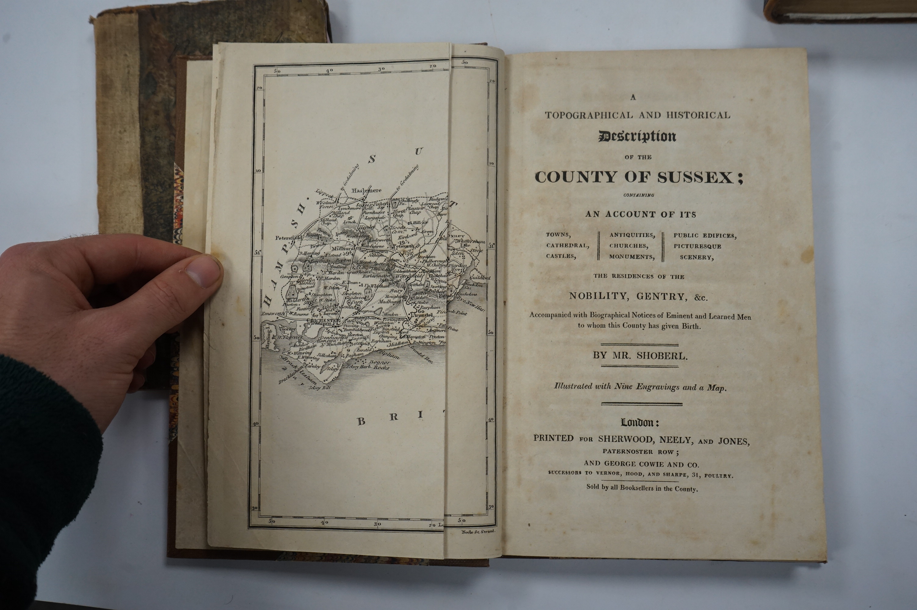 Dunvan, Paul - Ancient and Modern History of Lewes and Brighthelmston, W.Lee, Lewes, 1795, 1st edition, 8vo, contemporary diced sheep; Button, J.V. - The Brighton and Lewes Guide, 1805; Shoberl - Description of the Count